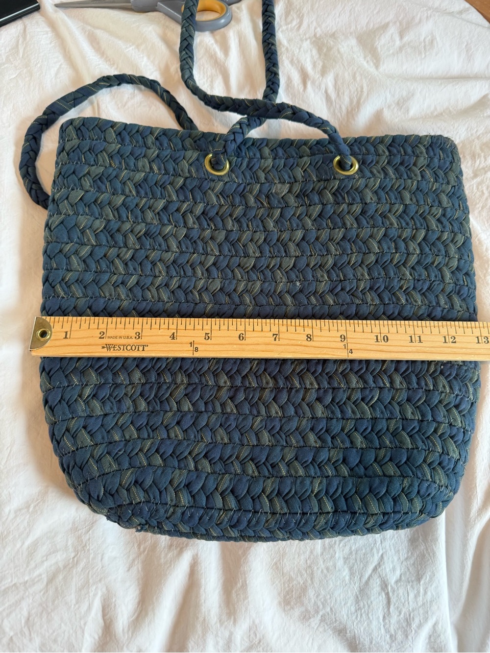 Vintage Longaberger Navy Basket Weave Cloth Tote Bag Shoulder Purse Handcrafted - Picture 8 of 9